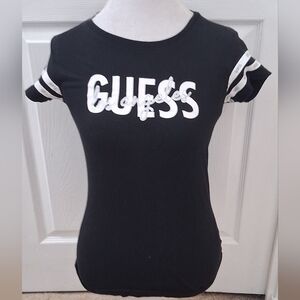 Guess Black Fitted Polo Cap Sleeve Tee    Size S